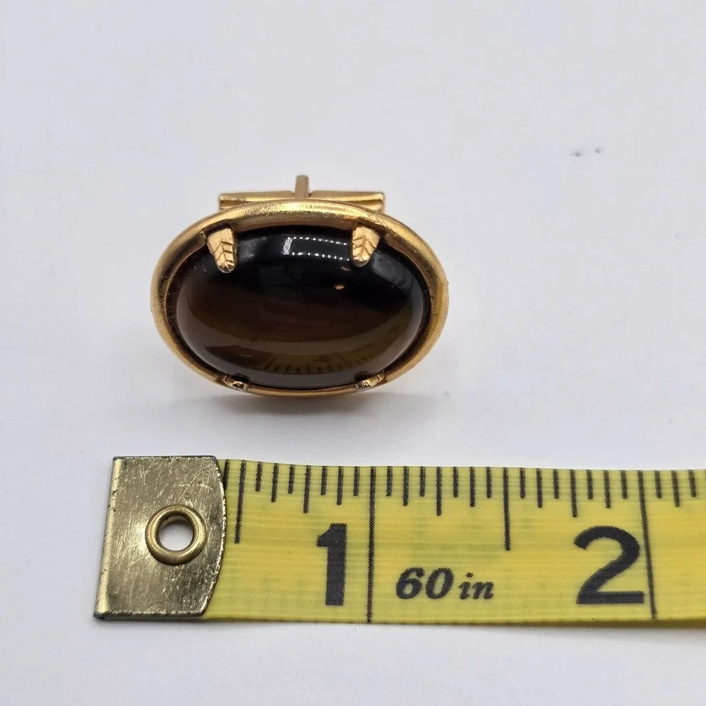 Vintage Gold Tone Oval Tiger Eye Gemstone Cufflinks Men's Formal Wear Estate